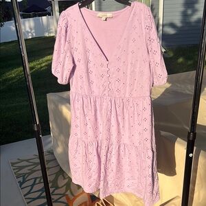 LOFT Lavender Eyelet Midi Dress